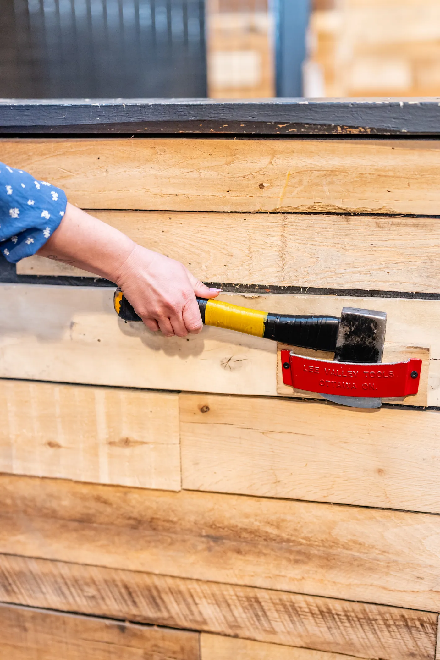 An axe buried in the target board