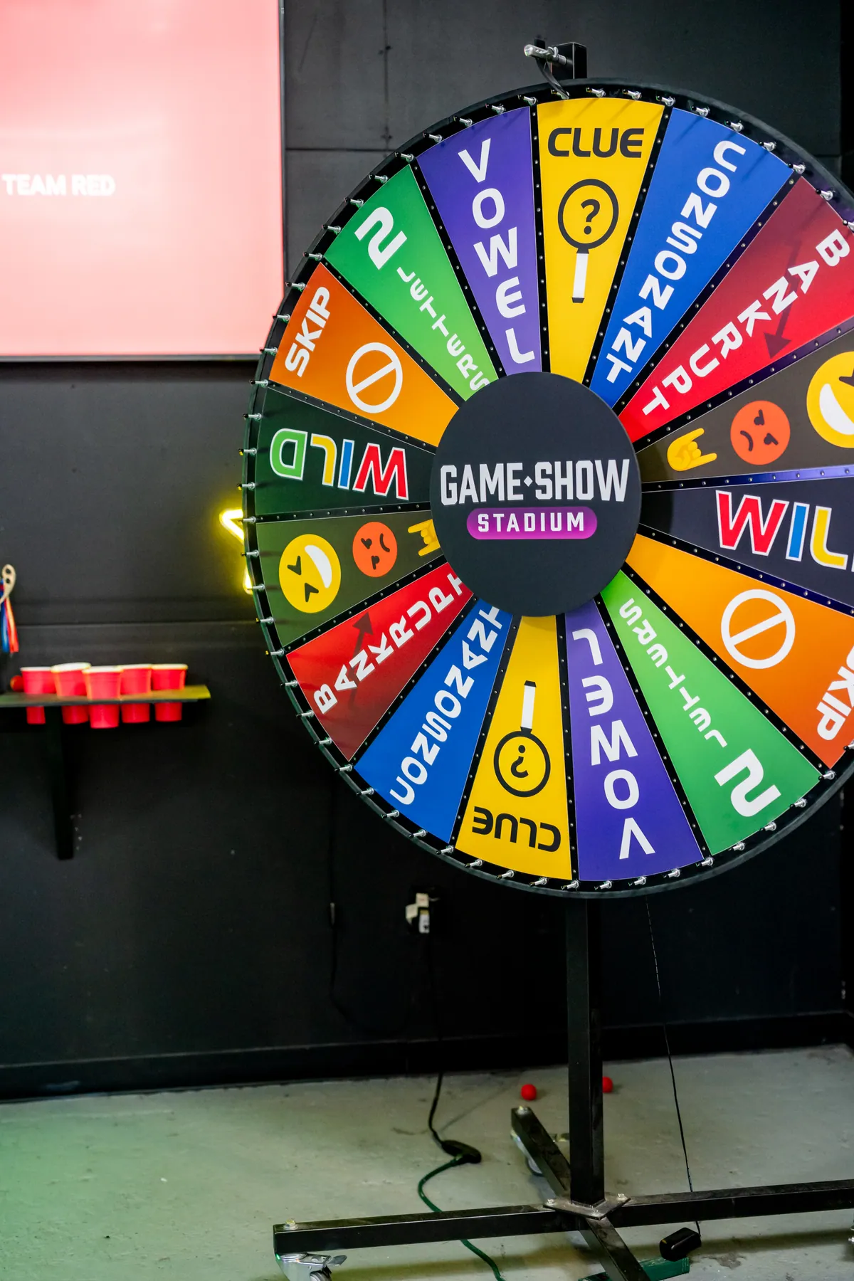 The Wheel of Winners lit up on stage